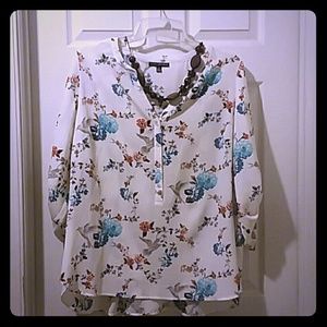 NWOT Bird print blouse with free matching cardigan